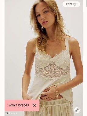 Free People Ivory Lace-Front Camisole